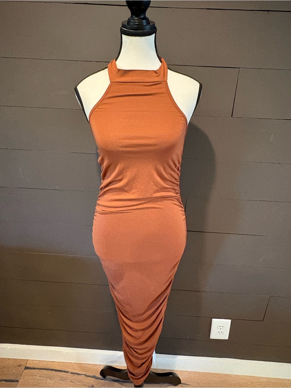 ASOS DESIGN Rust Orange Halter Ruched Maxi Dress Size 4